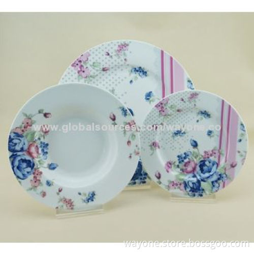 18-piece Ceramic Dinnerware Set, Rose Design, Square Shape, Food and Dishwasher Safe, Lead-free